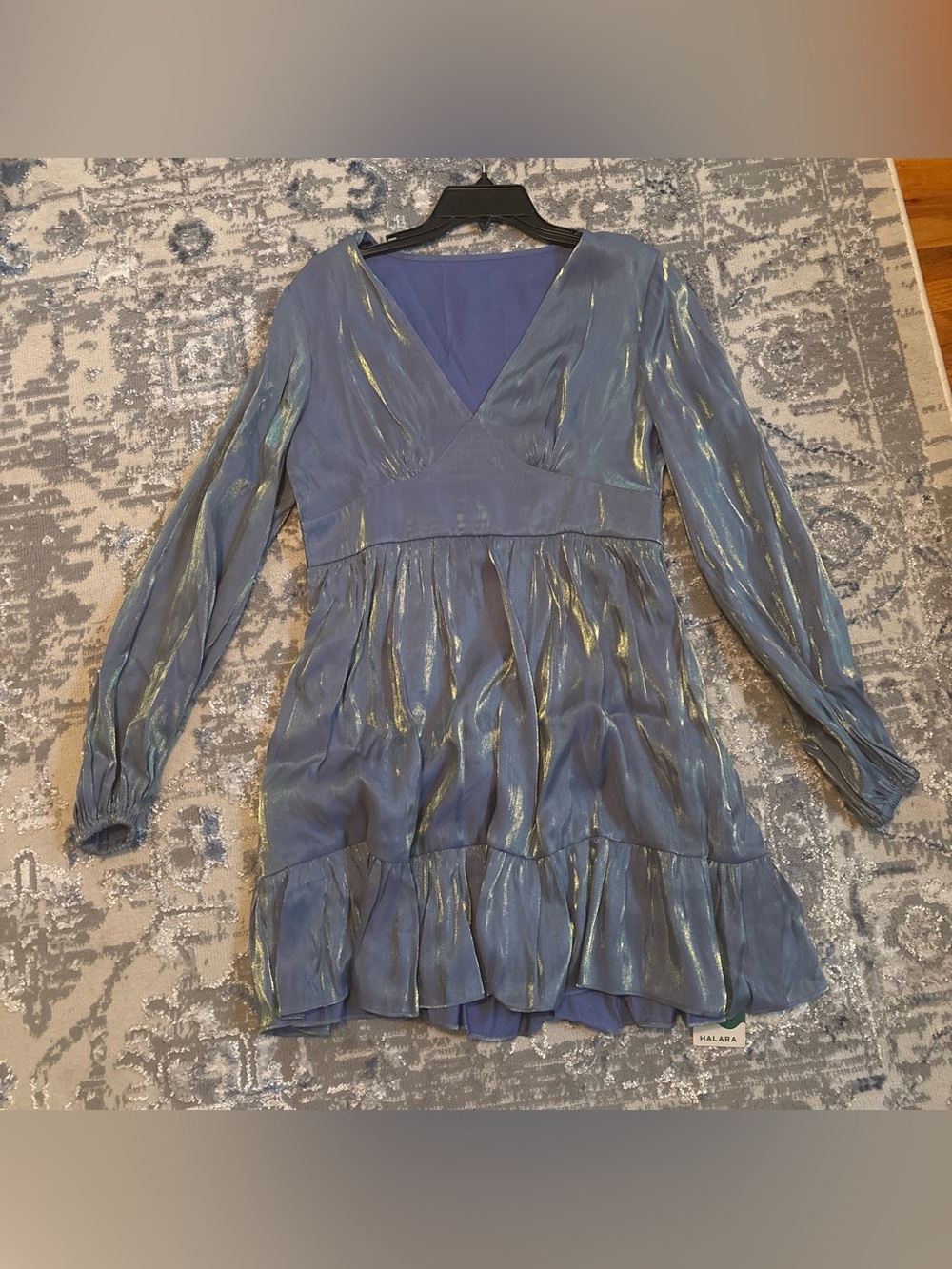 Girls Sparkle Blue Tiered Long-Sleeve Dress